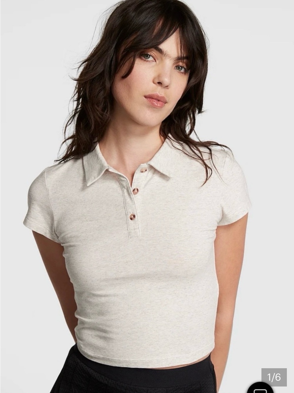 PINK Victoria's Secret Oatmeal Polo Crop Tee